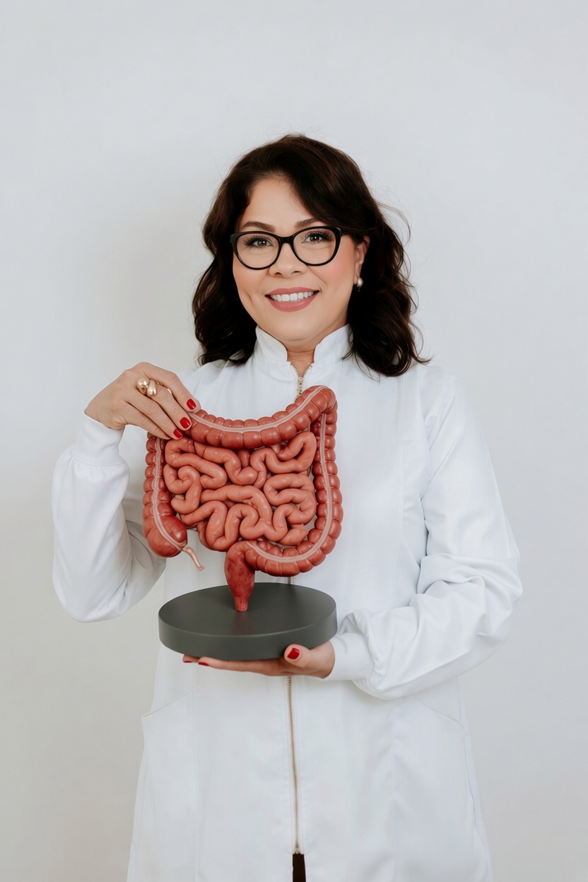 Elena Leão durante apresentação sobre saúde intestinal e terreno biológico